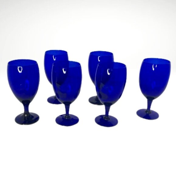 Set of 6 Vintage Libbey Cobalt Blue Water Goblets – 16oz Elegant Glassware - Picture 1 of 4